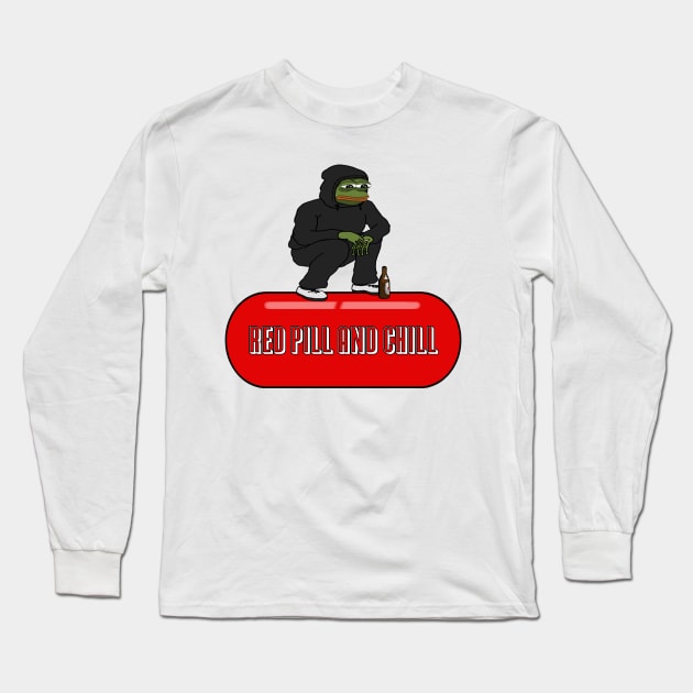 Squatting Pepe Red Pill and Chill Long Sleeve T-Shirt by SquattingSlavTV